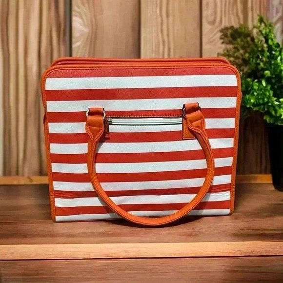 Women’s Orange & White Striped Shoulder/Hand Bag | Removable Strap | 12”x13.5” - Picture 4 of 4